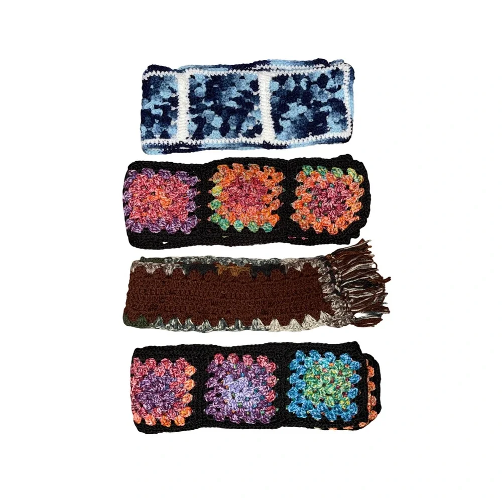 Handmade Crochet Knit Granny Square Scarf Lot of 4 Boho Cottagecore Retro Indie